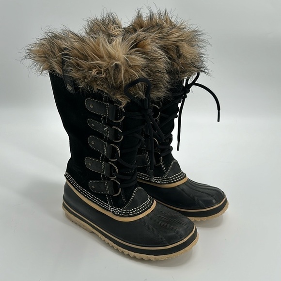 Sorel Black Suede Joan of Arctic Fuzzy Lined Boot Size 8 - Picture 2 of 10